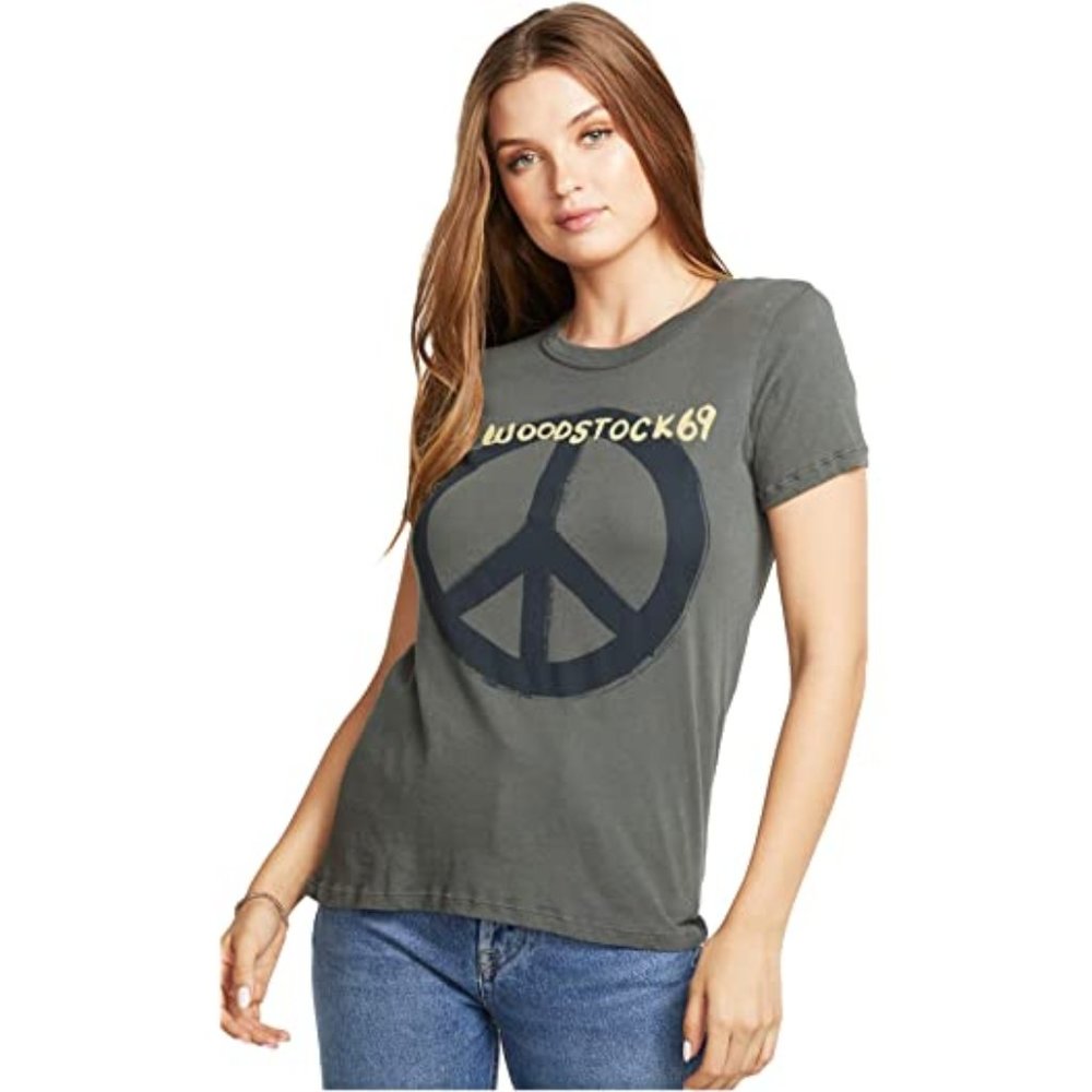 Chaser Woodstock Peace Basic Slim Tee, Army Green
